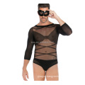WN190021 Mens Long Sleeve Appealing Jumpsuit Tank Top Underwear See Through Sexy Lingerie Transparent Bodysuit for Male